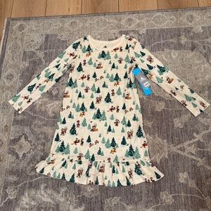 NWT Disney girls Christmas nightgown PJs 9 10 Mickey Mouse trees winter